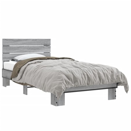 vidaXL Estructura cama madera ingeniería metal gris Sonoma 90x190 cm