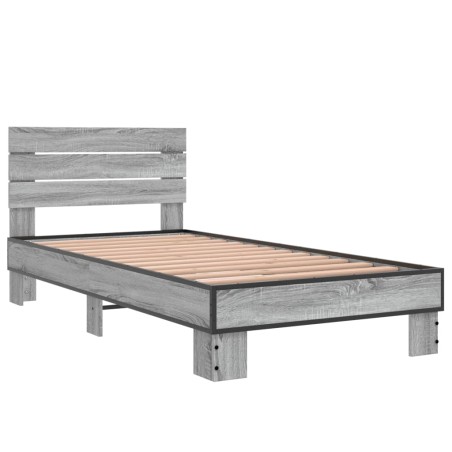 vidaXL Estructura cama madera ingeniería metal gris Sonoma 90x190 cm
