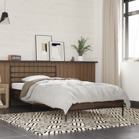 vidaXL Estructura cama madera ingeniería metal marrón roble 90x190 cm