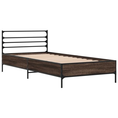 vidaXL Estructura cama madera ingeniería metal marrón roble 90x190 cm
