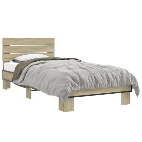 vidaXL Estructura cama madera ingeniería metal roble Sonoma 90x200 cm