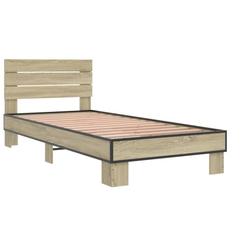 vidaXL Estructura cama madera ingeniería metal roble Sonoma 90x200 cm