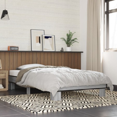 vidaXL Estructura cama madera ingeniería metal gris Sonoma 100x200 cm