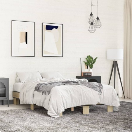 vidaXL Estructura cama madera ingeniería metal roble Sonoma 135x190 cm