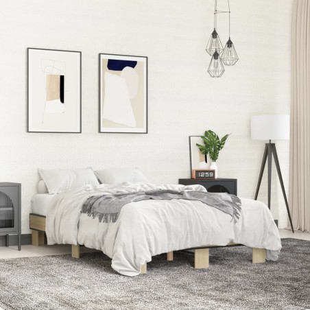 vidaXL Estructura cama madera ingeniería metal roble Sonoma 140x190 cm