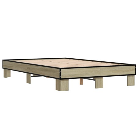 vidaXL Estructura cama madera ingeniería metal roble Sonoma 140x190 cm