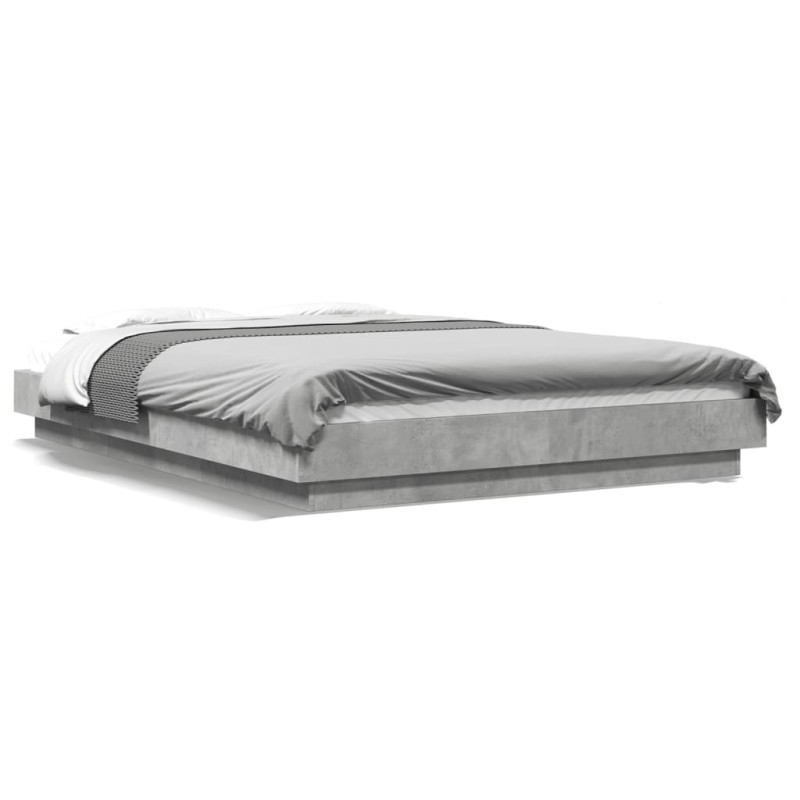 vidaXL Estructura cama con luces LED madera gris hormigón 140x190 cm vidaXL Estructura cama con luces LED madera gris hormigón 140x190 cm