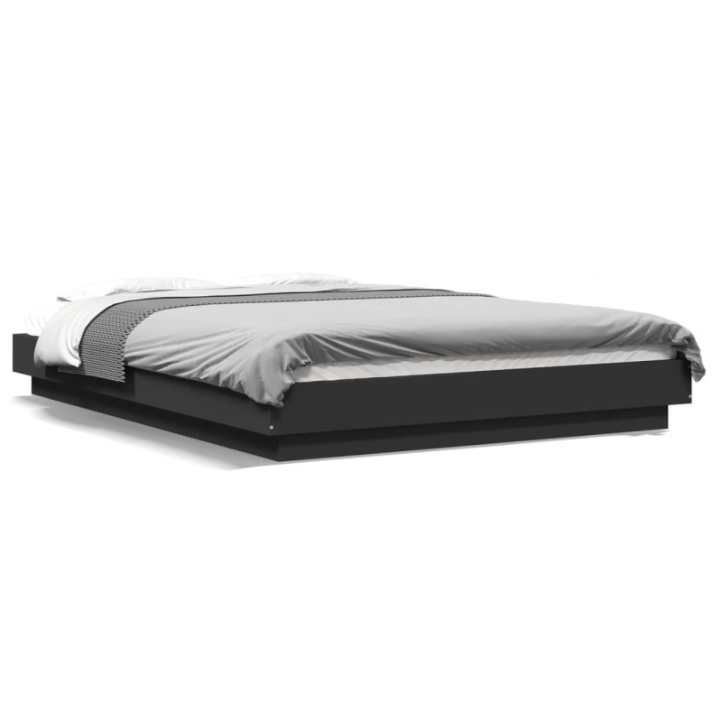 vidaXL Estructura cama con luces LED madera ingeniería negro 135x190cm vidaXL Estructura cama con luces LED madera ingeniería negro 135x190cm