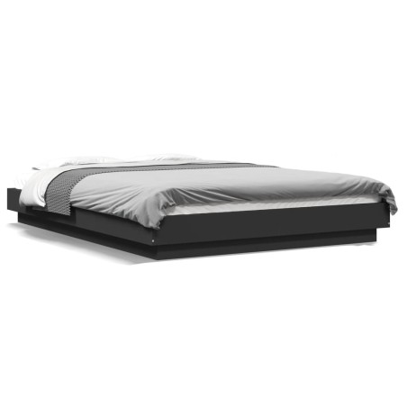 vidaXL Estructura cama con luces LED madera ingeniería negro 135x190cm