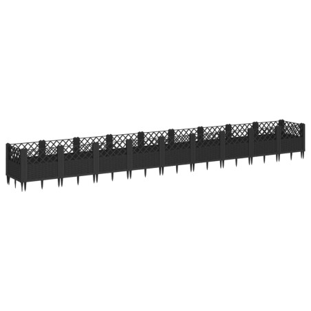 vidaXL Jardinera con clavijas PP negro 363,5x43,5x43,5 cm