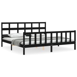 vidaXL Estructura cama de matrimonio con cabecero madera maciza negro