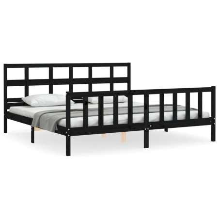 vidaXL Estructura cama de matrimonio con cabecero madera maciza negro