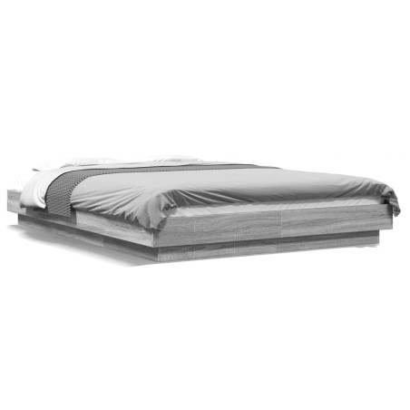 vidaXL Estructura cama con luces LED madera gris Sonoma 140x200 cm