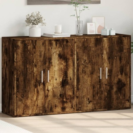 vidaXL Aparador de madera de ingeniería 2 uds roble ahumado 60x31x70cm