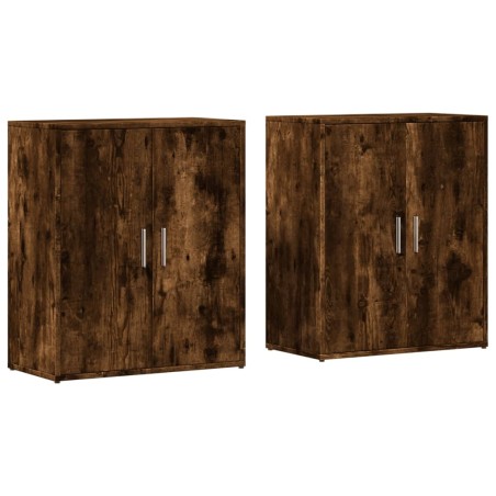 vidaXL Aparador de madera de ingeniería 2 uds roble ahumado 60x31x70cm