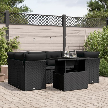 vidaXL Set de sofás de jardín 7 pzas con cojines ratán sintético negro