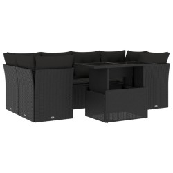 vidaXL Set de sofás de jardín 7 pzas con cojines ratán sintético negro