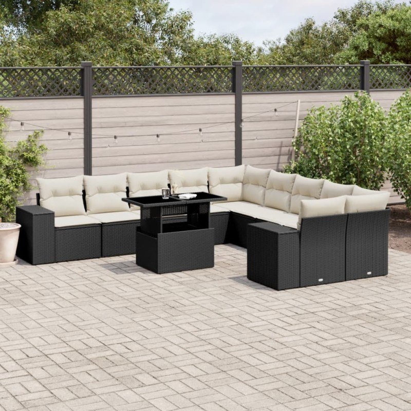 vidaXL Set de sofás de jardín 11 pzas y cojines ratán sintético negro vidaXL Set de sofás de jardín 11 pzas y cojines ratán sintético negro