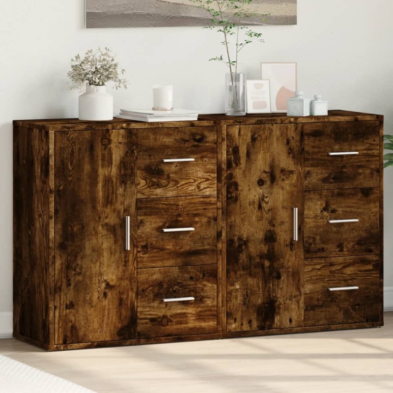 vidaXL Aparador de madera de ingeniería 2 uds roble ahumado 60x31x70cm