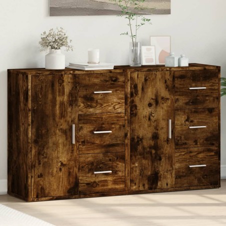 vidaXL Aparador de madera de ingeniería 2 uds roble ahumado 60x31x70cm
