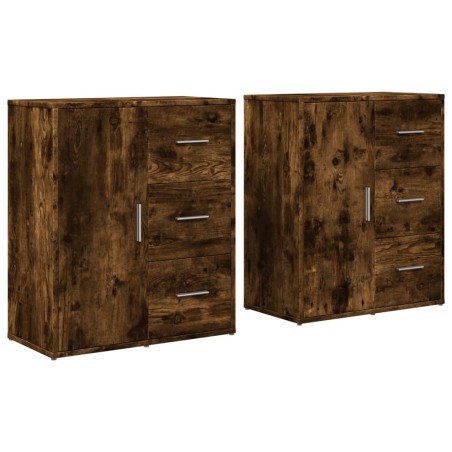 vidaXL Aparador de madera de ingeniería 2 uds roble ahumado 60x31x70cm