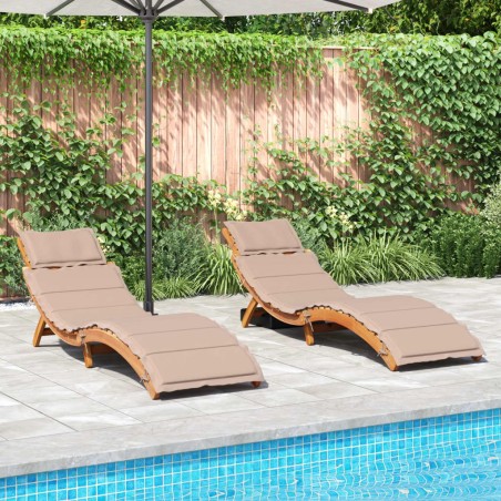 vidaXL Tumbonas con cojines 2 uds madera maciza de acacia gris taupe