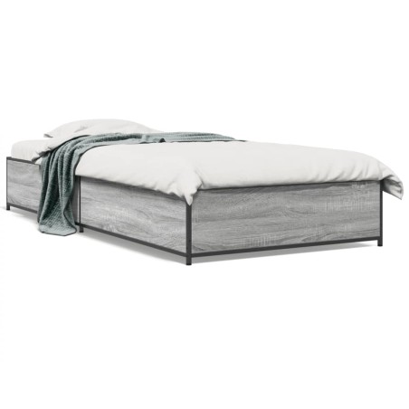vidaXL Estructura cama madera ingeniería metal gris Sonoma 90x200 cm