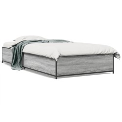 vidaXL Estructura cama madera ingeniería metal gris Sonoma 100x200 cm