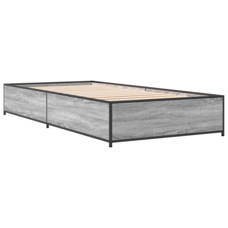 vidaXL Estructura cama madera ingeniería metal gris Sonoma 100x200 cm