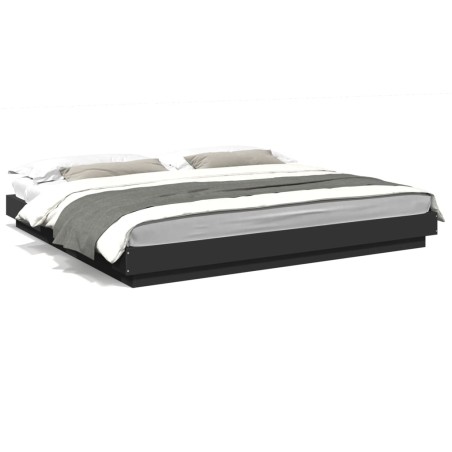 vidaXL Estructura cama con luces LED madera ingeniería negro 200x200cm