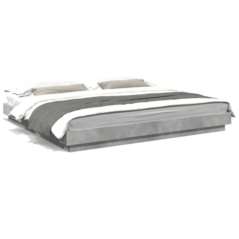 vidaXL Estructura cama con luces LED madera gris hormigón 200x200 cm vidaXL Estructura cama con luces LED madera gris hormigón 200x200 cm