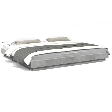 vidaXL Estructura cama con luces LED madera gris hormigón 200x200 cm