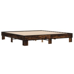 vidaXL Estructura cama madera ingeniería metal roble ahumado 160x200cm