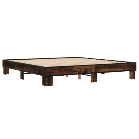 vidaXL Estructura cama madera ingeniería metal roble ahumado 160x200cm