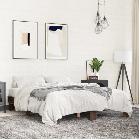 vidaXL Estructura cama madera ingeniería metal marrón roble 150x200 cm