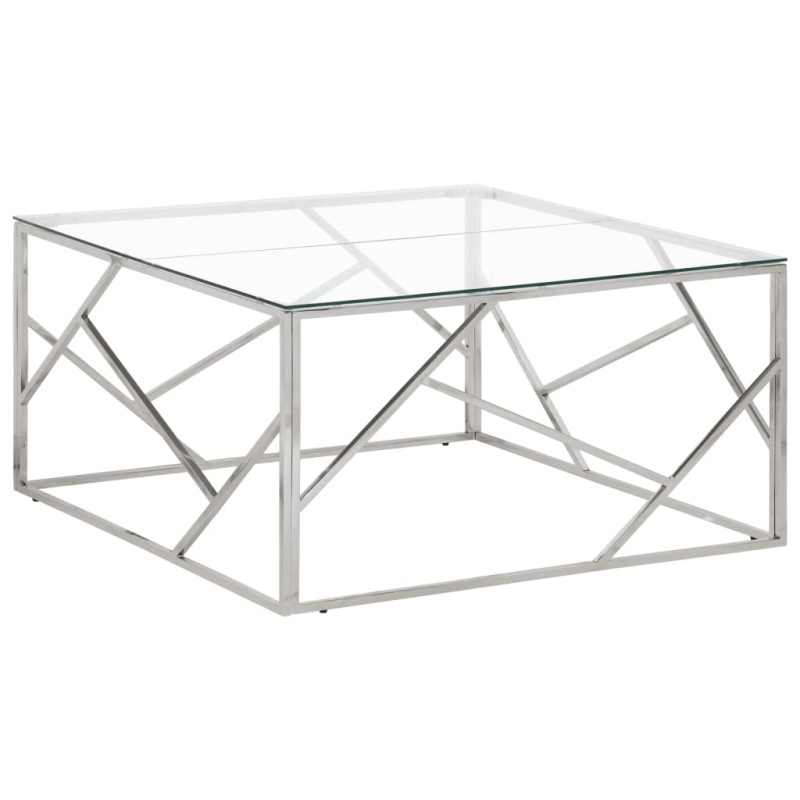 vidaXL Mesa de centro plateada acero inoxidable y vidrio templado vidaXL Mesa de centro plateada acero inoxidable y vidrio templado