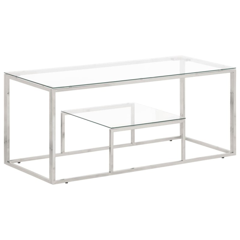vidaXL Mesa de centro plateada acero inoxidable y vidrio templado vidaXL Mesa de centro plateada acero inoxidable y vidrio templado