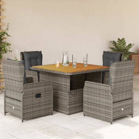 vidaXL Set comedor de jardín 5 piezas con cojines ratán sintético gris