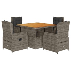 vidaXL Set comedor de jardín 5 piezas con cojines ratán sintético gris