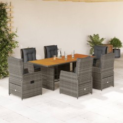 vidaXL Set comedor jardín 7 pzas y cojines ratán sintético gris