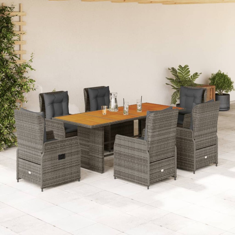 vidaXL Set comedor jardín 7 pzas y cojines ratán sintético gris vidaXL Set comedor jardín 7 pzas y cojines ratán sintético gris