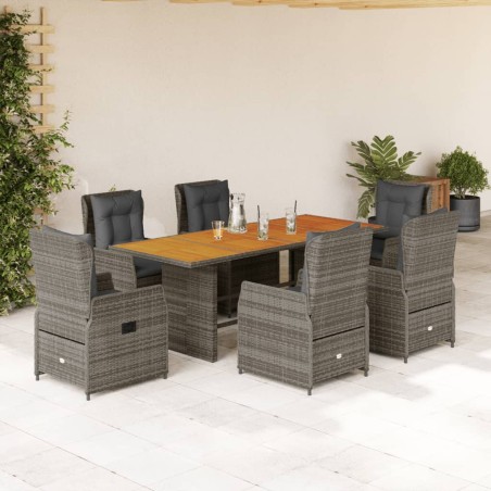 vidaXL Set comedor jardín 7 pzas y cojines ratán sintético gris