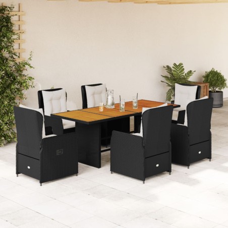 vidaXL Set de comedor de jardín 7 pzas y cojines ratán sintético negro