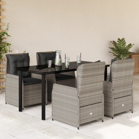 vidaXL Set comedor de jardín 5 pzas cojines ratán sintético gris claro