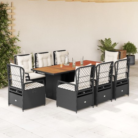 vidaXL Set de comedor de jardín 9 pzas y cojines ratán sintético negro