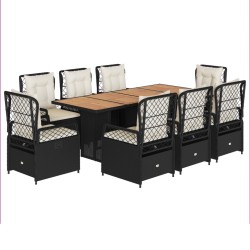 vidaXL Set de comedor de jardín 9 pzas y cojines ratán sintético negro