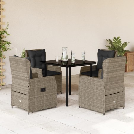 vidaXL Set comedor de jardín 5 pzas cojines ratán sintético gris claro