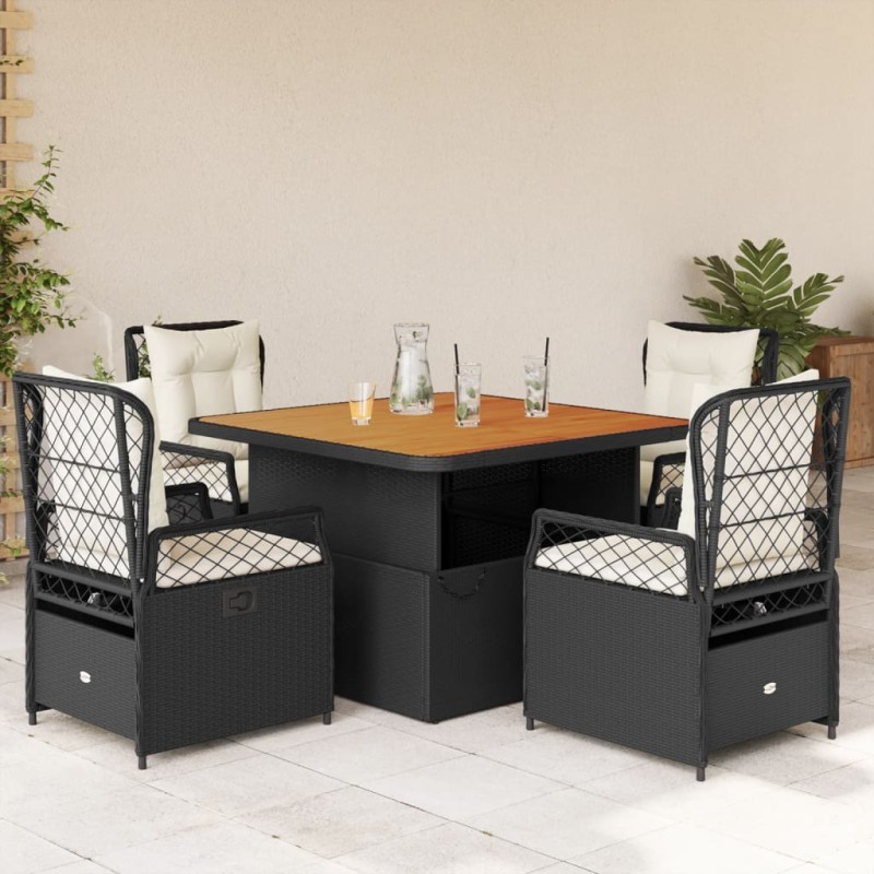 vidaXL Set de muebles jardín 5 pzas con cojines ratán sintético negro vidaXL Set de muebles jardín 5 pzas con cojines ratán sintético negro