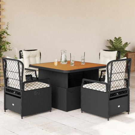 vidaXL Set de muebles jardín 5 pzas con cojines ratán sintético negro