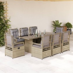 vidaXL Set comedor de jardín 9 pzas con cojines ratán sintético beige